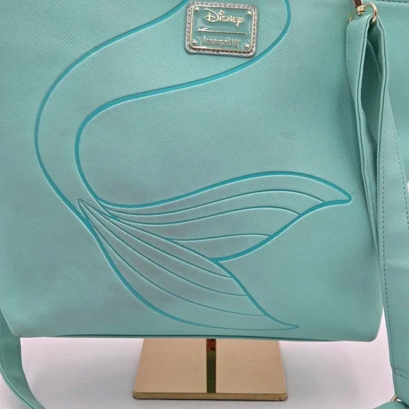 Loungefly‎ Disney The Little Mermaid Rare HTF Tote & Wallet Aqua Bag Charm Ariel